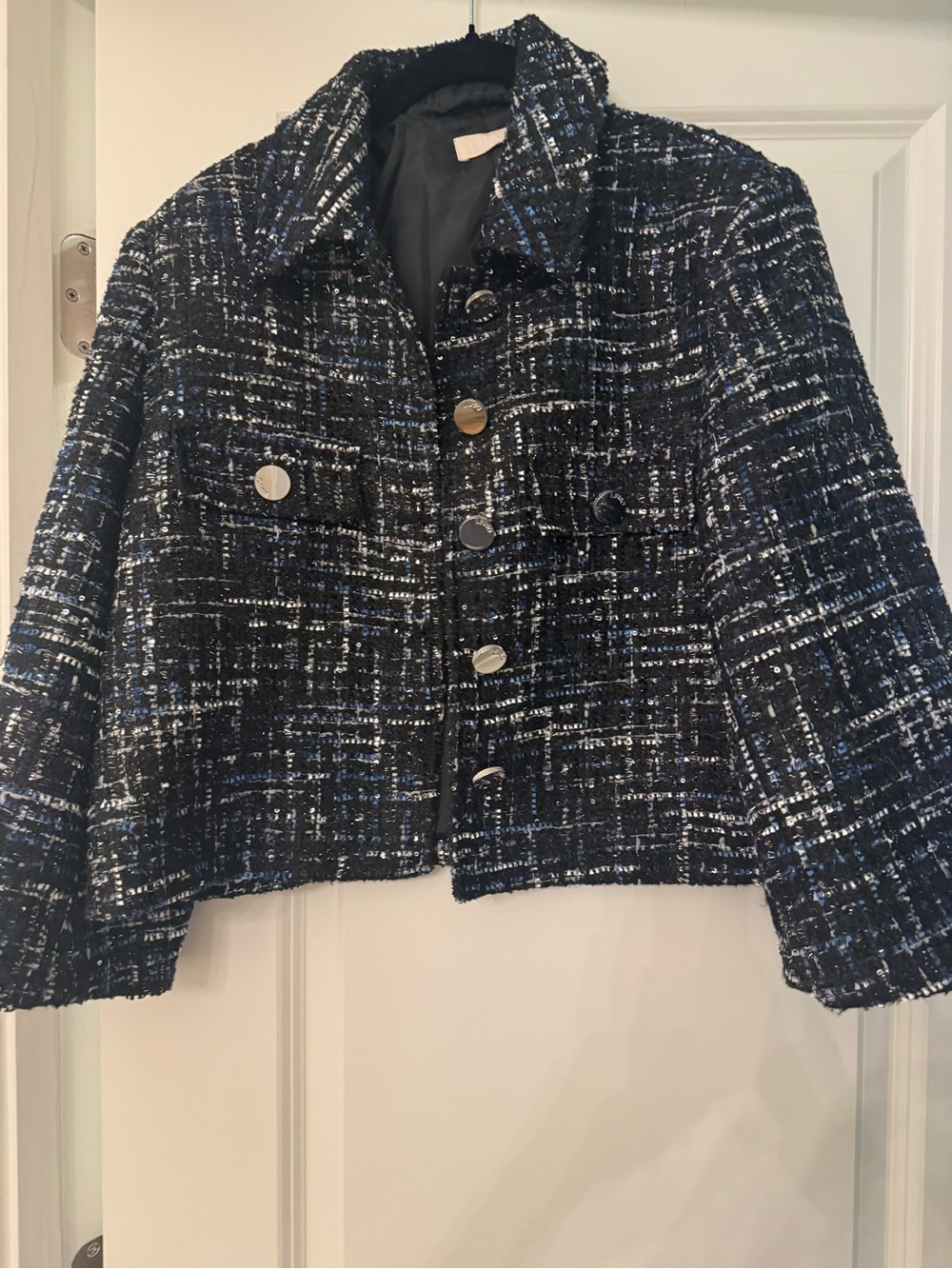Liu Jo Black, White & Blue Tweed Cropped Blazer